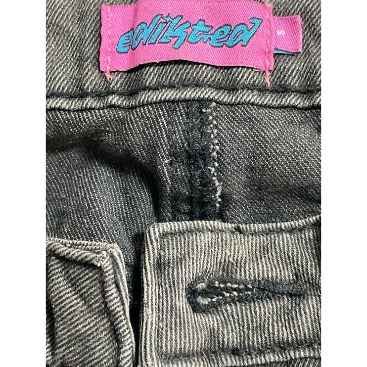 Edikted Women's Black Washed Mid Rise Wide Leg Baggy Palazzo Denim Jeans Size S