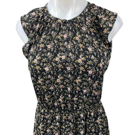 J.Crew Women's Black Floral Sleeveless Ruffle Peasant Blouson Midi Dress Size XS