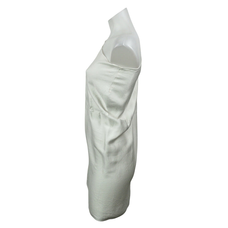 Zara White Silky Satin Sleeveless One Shoulder Asymmetrical Tunic Mini Dress S