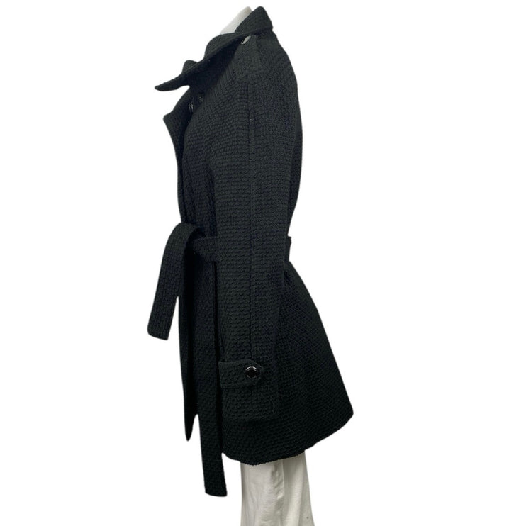 Calvin Klein Women's Black Waffle Knit Long Sleeve Tie Waist Coat Jacket Size S