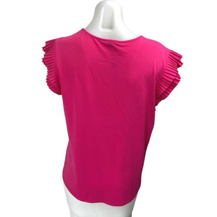 Adrianna Papell Women's Pink Ruffle Sleeve V Neck Knit Pullover Blouse Top Sz L