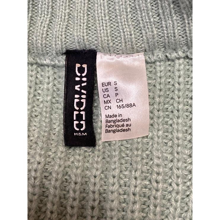 H&M Women's Green Cable Knit Ribbed V Neck Button Up Cardigan Sweater Top Size S