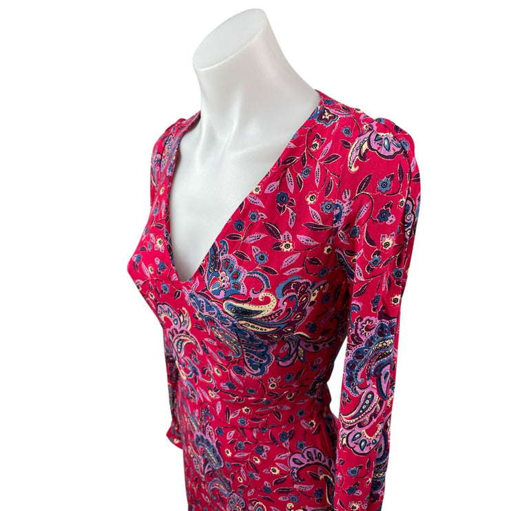 & Other Stories Marinette Paisley Floral Satin Long Sleeve Midi A-line Dress 0