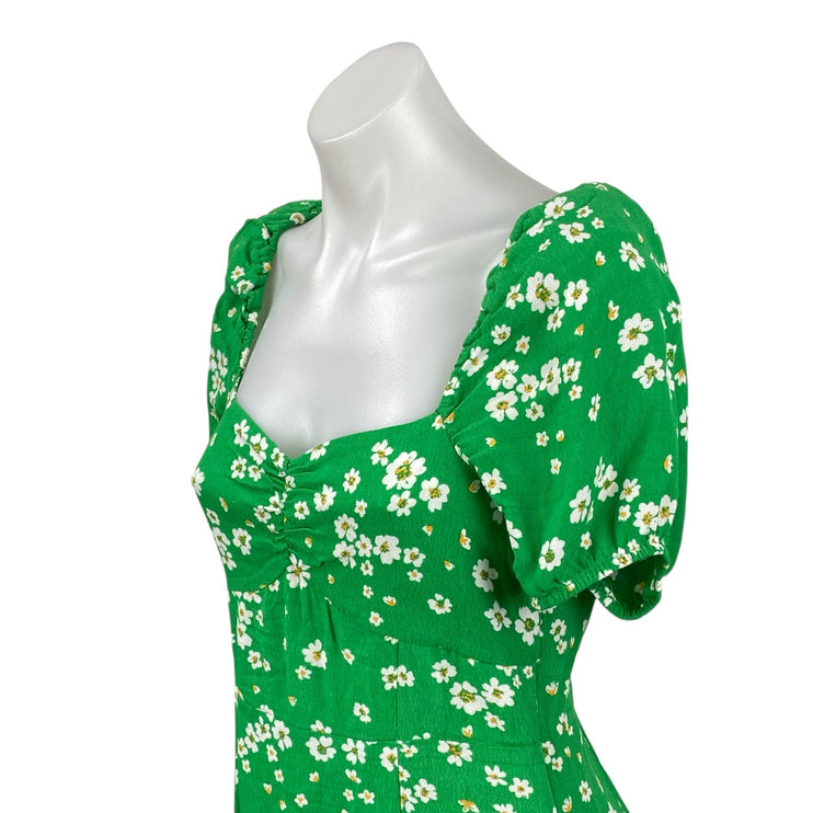 & Other Stories Green Floral Puff Sleeve Square Neck Midi Maxi A-Line Dress US 4