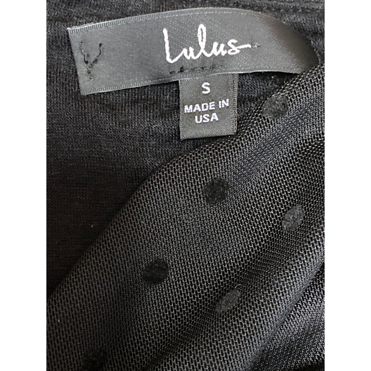 Lulus Darling Style Black Polka Dot Ruched Short Puff Sleeve Bodysuit Top Size S