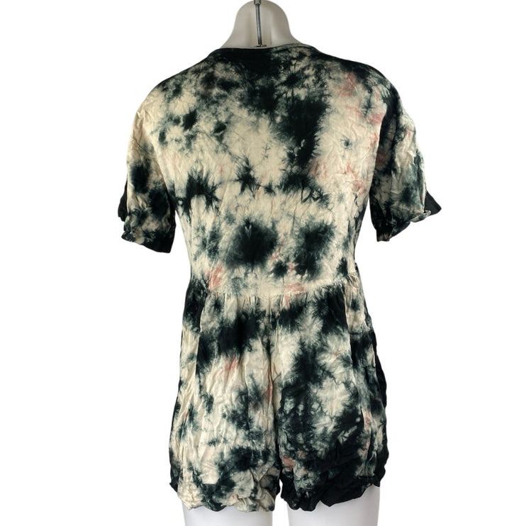 Missguided Women's Multicolor Tie Dye Button Down Short Sleeve Shirt Romper Sz 2