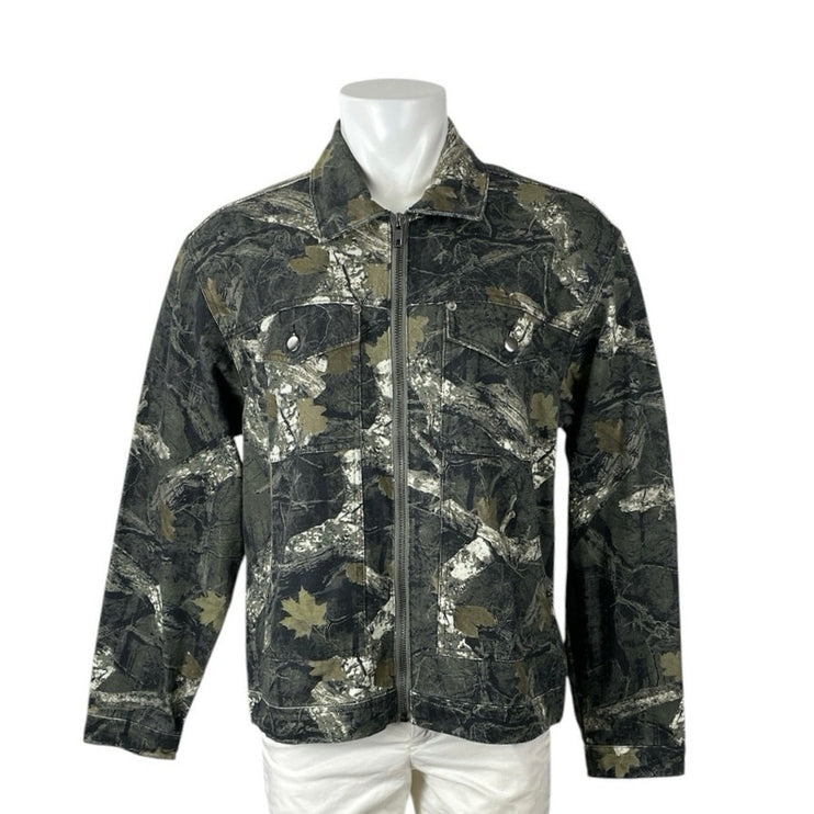 Forever 21 Men's Green Camo Zip Up Pocket Utility Shacket Shirt Jacket Size L