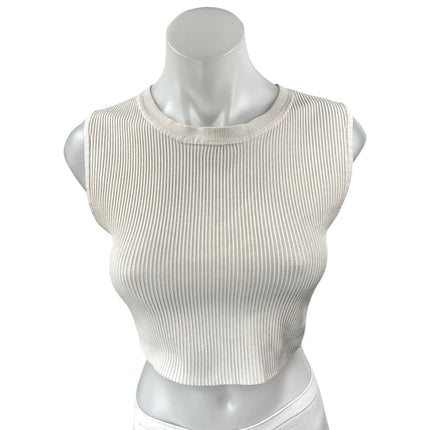Aritzia Babaton Women's White Rib Knit Sleeveless Cami Crop Sweater Tank Top S