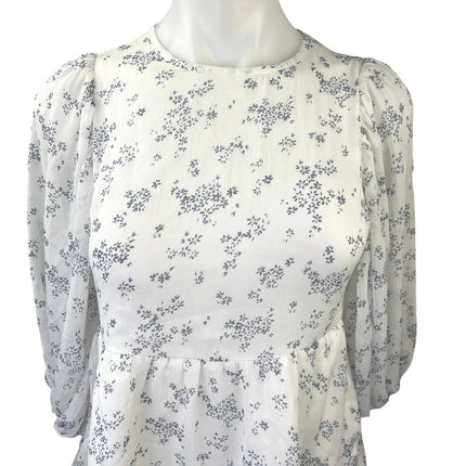 Abercrombie & Fitch White Floral Chiffon Puff Sleeve Tiered MIni Dress Size XXS