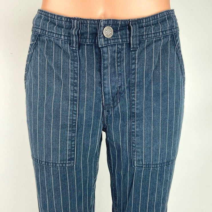 Free People Blue Pinstriped Belted Buckle Mid Rise Ankle Skinny Pants Size 4