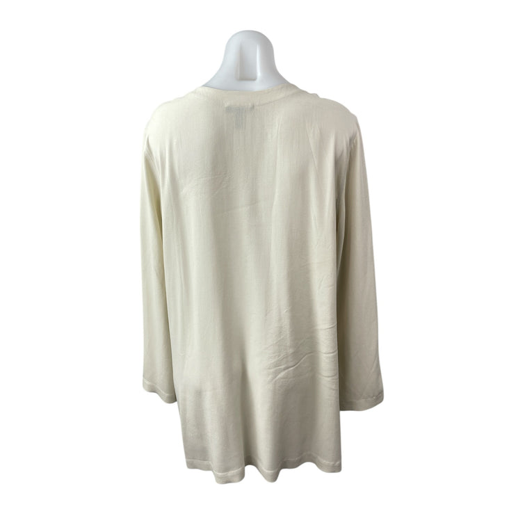 Eileen Fisher Women's Cream 100% Silk Long Sleeve Button Down Mini Shrt Dress L