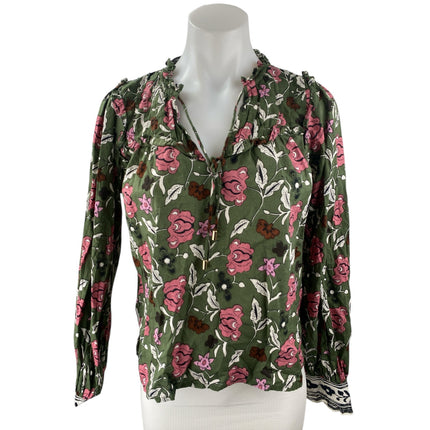 Cleobella Women;s Multicolor Floral Print Tie V-Neck Long Sleeve Blouse Top S