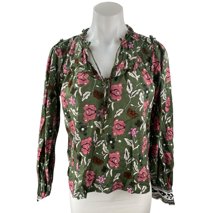 Cleobella Women;s Multicolor Floral Print Tie V-Neck Long Sleeve Blouse Top S