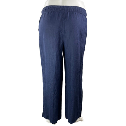 JOIE 100% Linen Womens Navy Blue Drawstring Relaxed Wide Leg Trouser Pants Sz XL