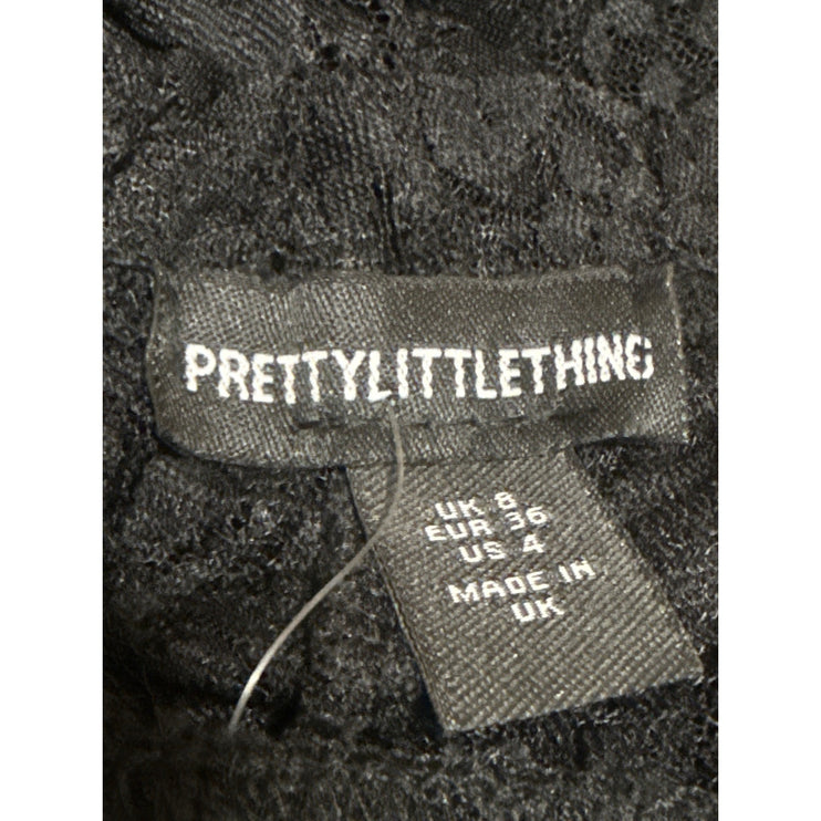 NEW PrettyLittleThing Black Floral Lace Sheer Wide Leg Trousers Pants Size 4