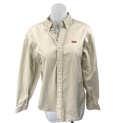 Supreme Women's Beige Cotton Long Sleeve Collared Button Down Shirt To Brie Supreme Women's Beige Cotton Long Sleeve Collared Button Down Shirt To Brie