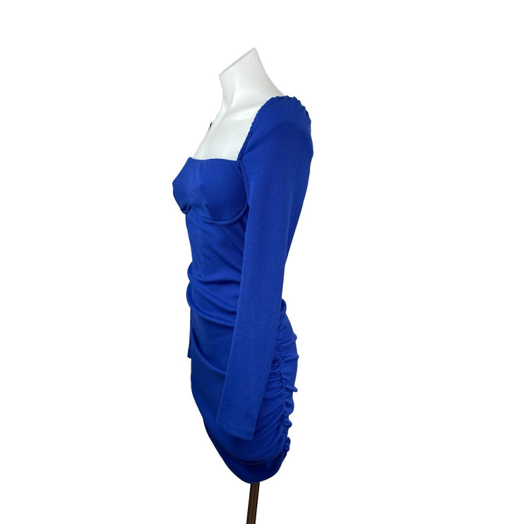 Princess Polly Portia Blue Ribbed Square Neck Long Sleeve Mini Bodycon Dress 6