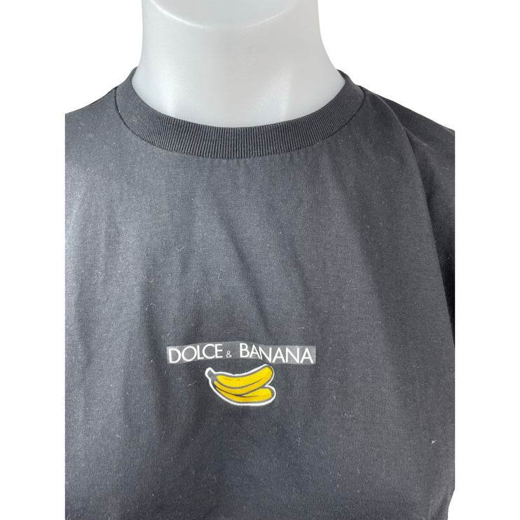 #Mood Dolce & Banana Black Graphic Short Sleeve Crew Neck Crop T Shirt Tee Top 2