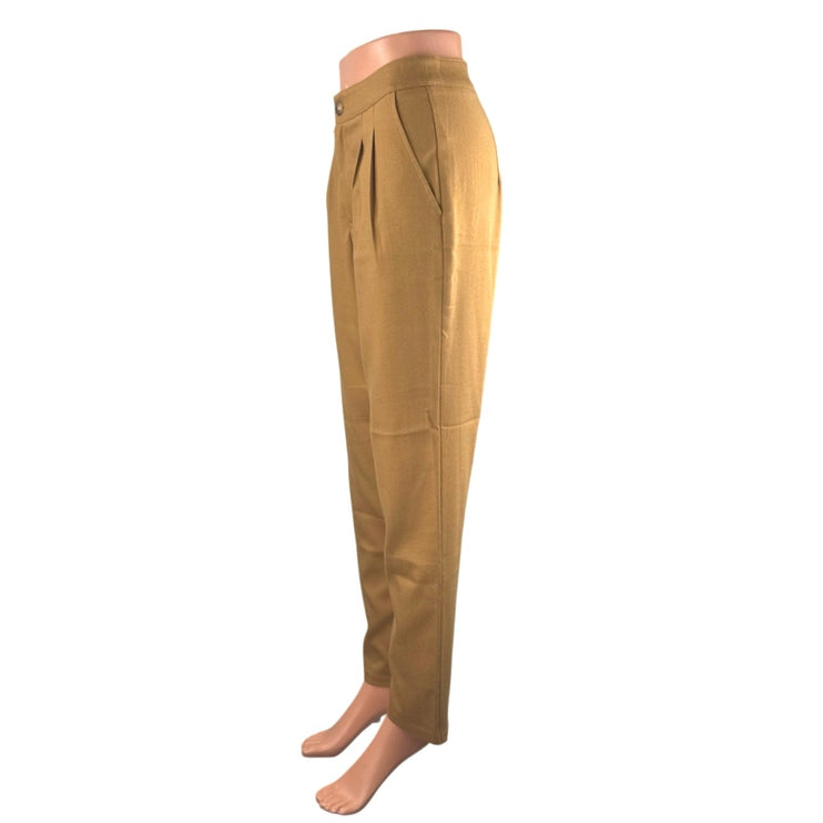 Forever 21 Women's Tan High Rise Pleated Straight Leg Trousers Pants Size S