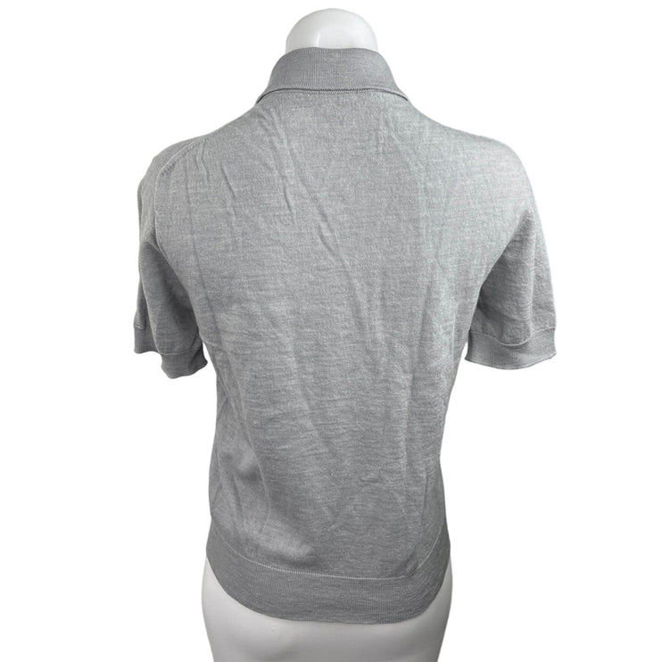 Atelier Munro Gray 100% Wool Short Sleeve Collar V-Neck Knit Polo Shirt Top Sz S