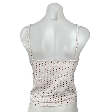 Brandy Melville Women's White Red Hearts Love Lace Trim Cami Camisole Tank Top L