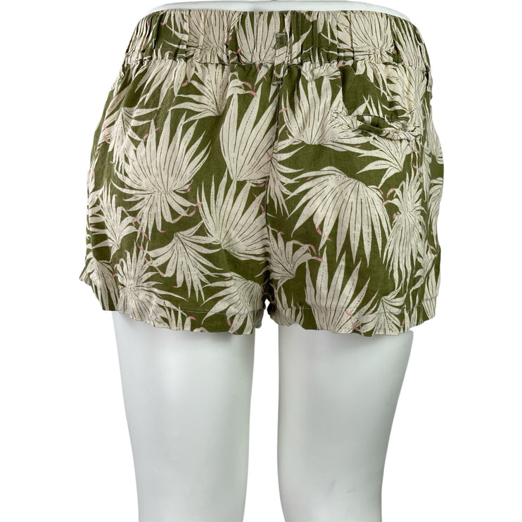 Tahari Green Cream Linen Tropical Palm Trees Print Summer Casual Shorts Size XL