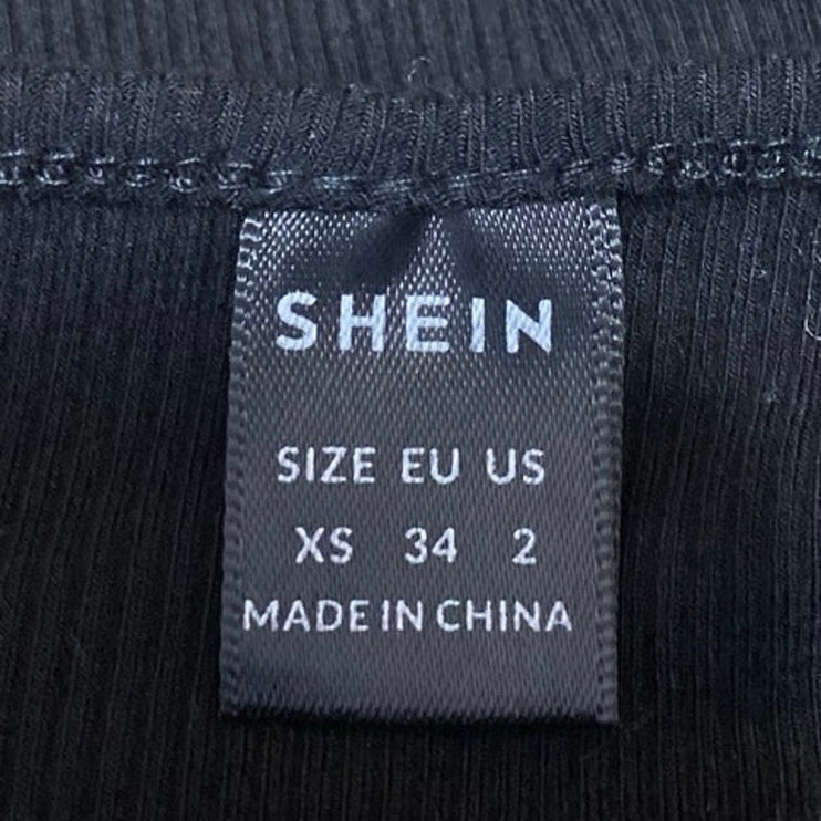 Shein Women's Black Butterfly Chain Front Rib Knit Cutout Long Sleeve Crop Top 2