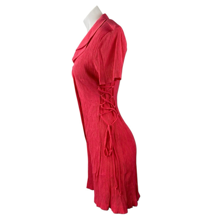 Scarlett International Red Short Sleeve Button Down Lace Up Jumpsuit Romper 9/10