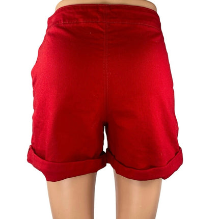 Banana Republic Women's Red Mid Rise Button Pockets Zipper Cuffed Mini Shorts 25