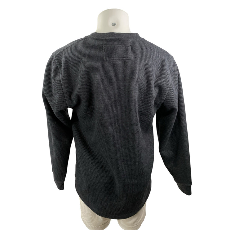 L.L. Bean Men's Black Long Sleeve Henley Waffle Knit Faux Sherpa Sweater Top M