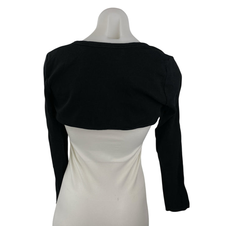 Zara Black Long Sleeve Open Front Bolero Shrug Cover Up Short Cardigan Top Sz S