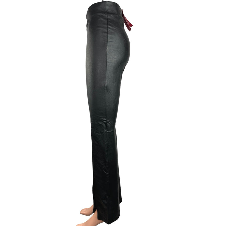 Commando Women's Black High Rise Faux Leather Elastic Waist Flared Slit Pants XS