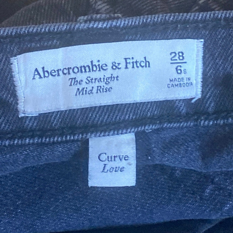 Abercrombie & Fitch The Straight Mid Rise Black Relaxed Denim Jeans Size 28
