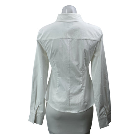 All The Ways Women's White Ruched Long Sleeve Collared Button Down Shirt Top S