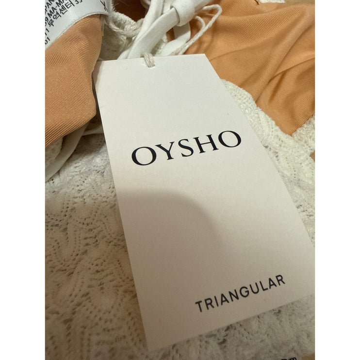 NEW Oysho Cream Crochet Knit Triangle Side Tie Two Piece Bikini Swimwear Size S