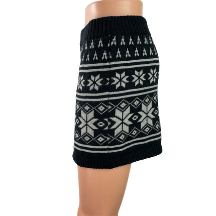 Cherokee Women Black Fair Isle Knit Rib Trim High Waist Pencil Mini Skirt Size L