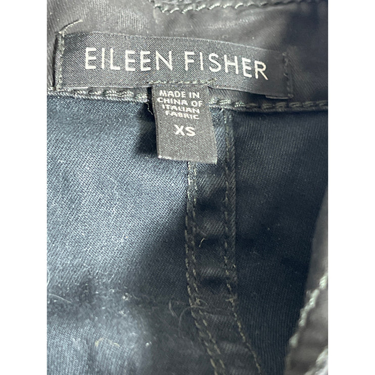 Eileen Fisher Black Faux Vegan Leather Long Sleeve Zip Moto Biker Coat Jacket XS