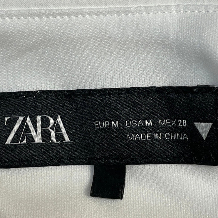 Zara Women's White Sleeveless Tortoiseshell Effect O-Ring Halter Blouse Top M