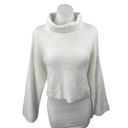 Topshop Women's White Ribbed Knit Turtleneck Long Sleeve Sweater Top Size 6