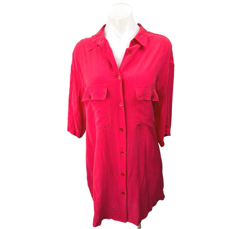 Equipment Red 100% Silk 3/4 Sleeve Button Down Tunic Shirt Mini Dress Size M