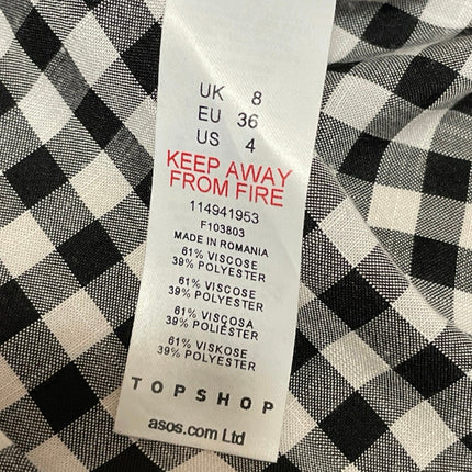 Topshop Women's Black Gingham Check Button Down High Waist Pencil Mini Skirt 4
