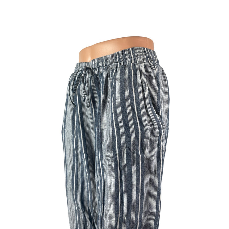 American Eagle Women's Blue Striped High Rise Tie Wide Leg Trousers Pants Size M