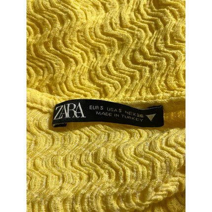 Zara Women's Yellow Smocked Tie Front V Neck Short Sleeve Crop Blouse Top Sz S