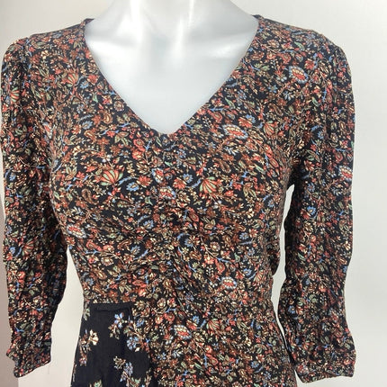 Fat Face Multicolor Nate Craft Floral Print Puff Sleeve V-neck Midi Dress Size 6