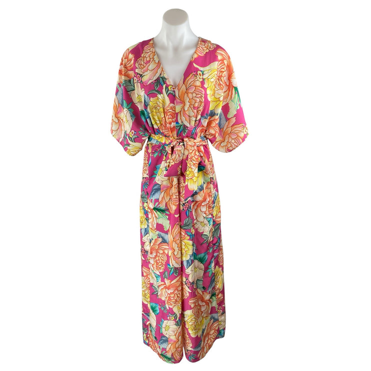 Farm Rio x Anthropologie Eulalie Pink Floral Tie Waist Wide Leg Jumpsuit Size S