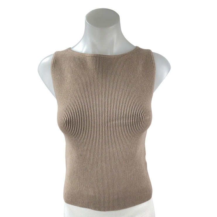 Abercrombie & Fitch Beige Ribbed Knit High Neck Sleeveless Sweater Tank Top S