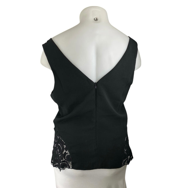 Chelsea 28 Women's Black Sleeveless Lace Inset V-neck Crop Blouse Tank Top Sz XL