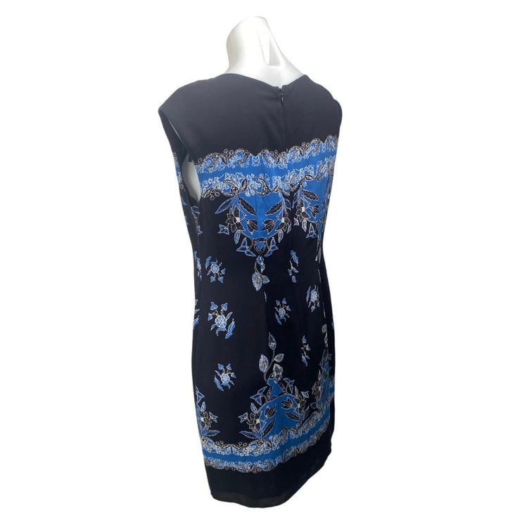 CeCe Black Blue Drop Sleeve Round Neck Floral Bandana Mini Shift Dress Size 6