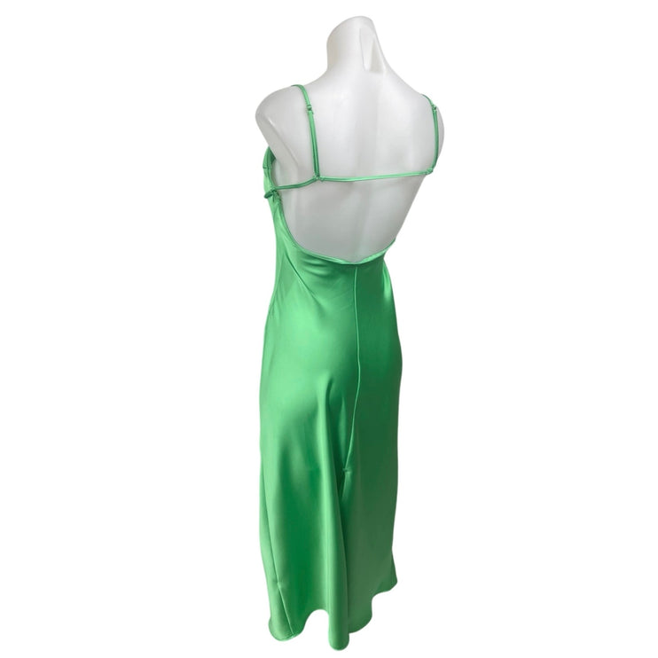 Zara Women's Green Silk Satin Sleeveless Cami Camisole Midi Slip Tank Dress XS
