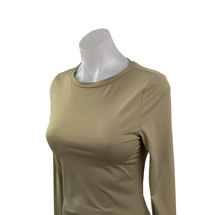 Princess Polly Women's Khaki Crew Neck Long Sleeve Slim Stretchy T-Shirt Top 6